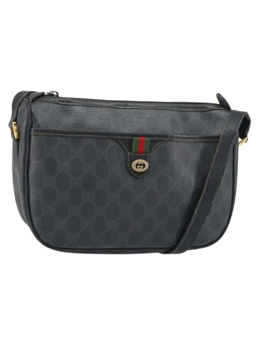 Authentic GUCCI GG Supreme Web Sherry Line Bag PVC Black Gold 89 02 077 - Picture 1 of 16